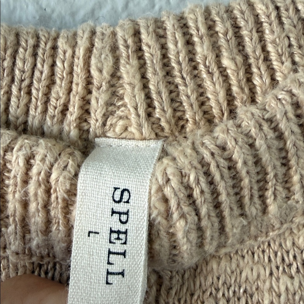 Spell And The Gypsy Yellowstone Tan Linen Wide leg Knit Pants Cable Knit L - Picture 9 of 13